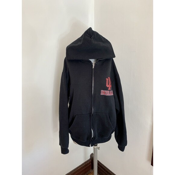 VTG 2000s y2k Russell Indiana Univ IU Hoosier Sweatshirt Hoodie Blk Zip Cotton l - Picture 3 of 16